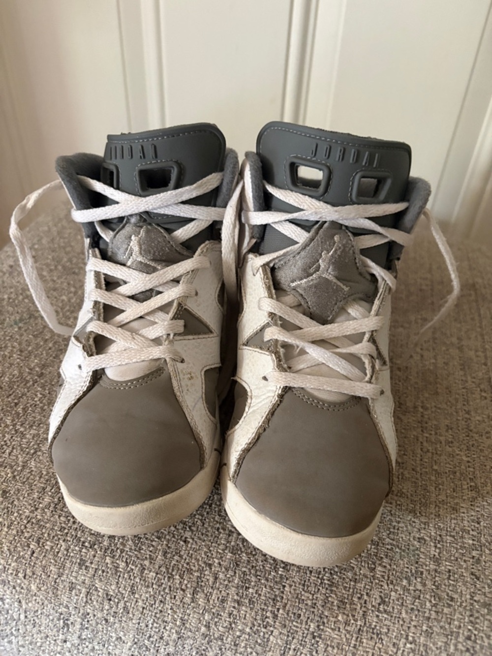 Jordan Kids Gray and White High-Top Sneakers